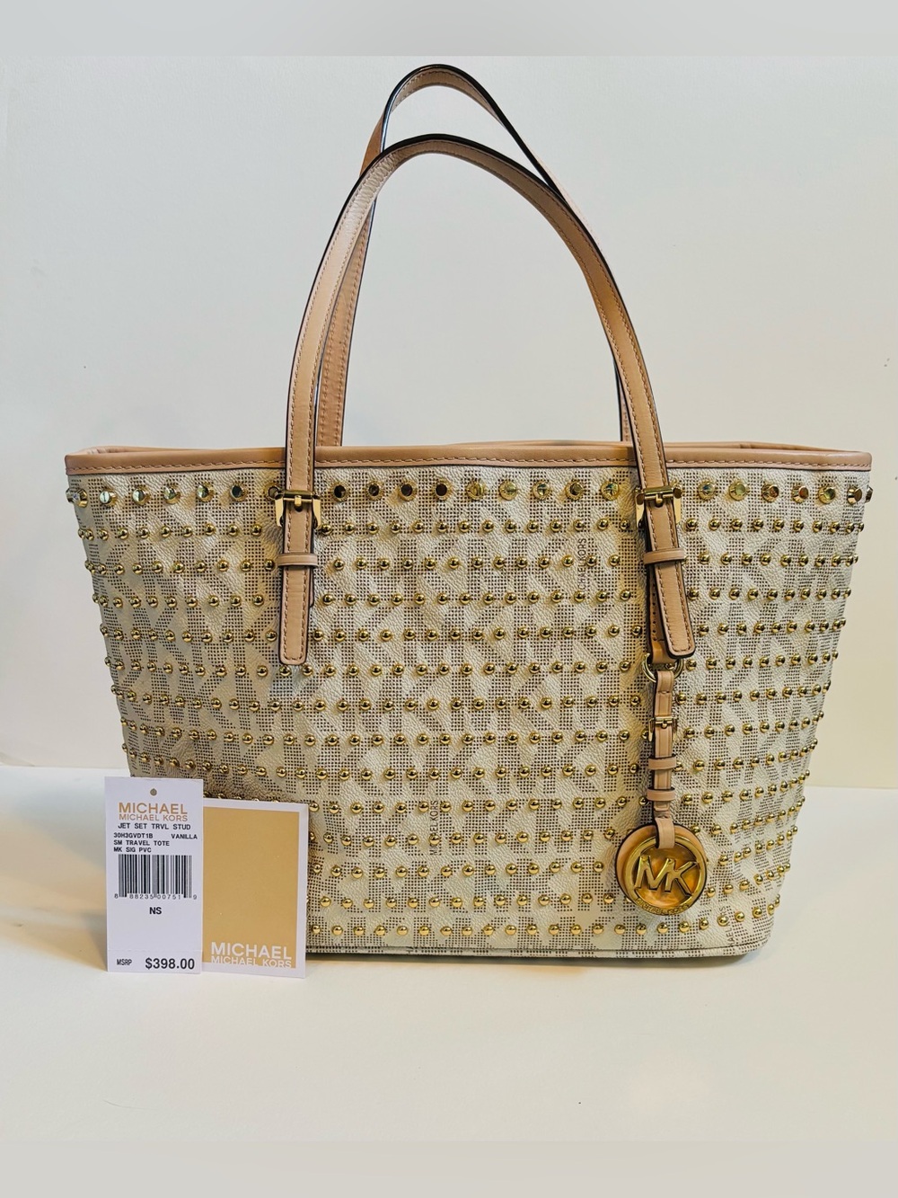 Michael Kors Jet Set Vanilla Beige Studded Tote Bag Limited Edition NWT